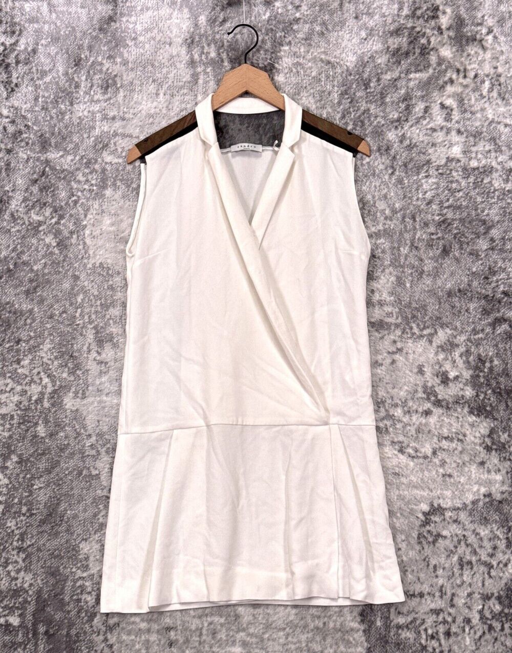 Sandro Paris Dress 2 Womens White Crepe Cross Wrap Mesh Collared Mini